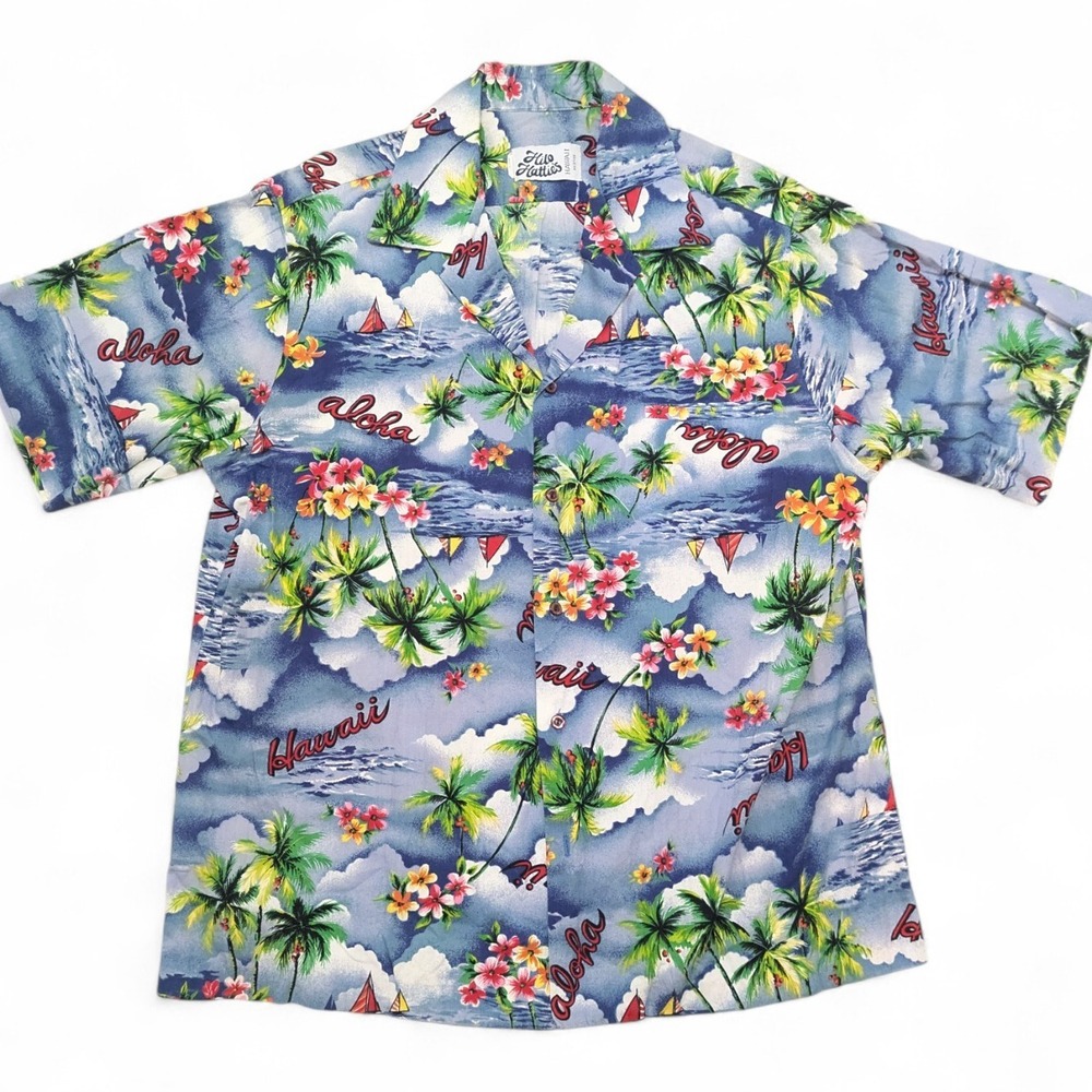 Hilo Hattie Men's Large Hawaiian Shirt Palm Tree Floral Print Button Up  USA